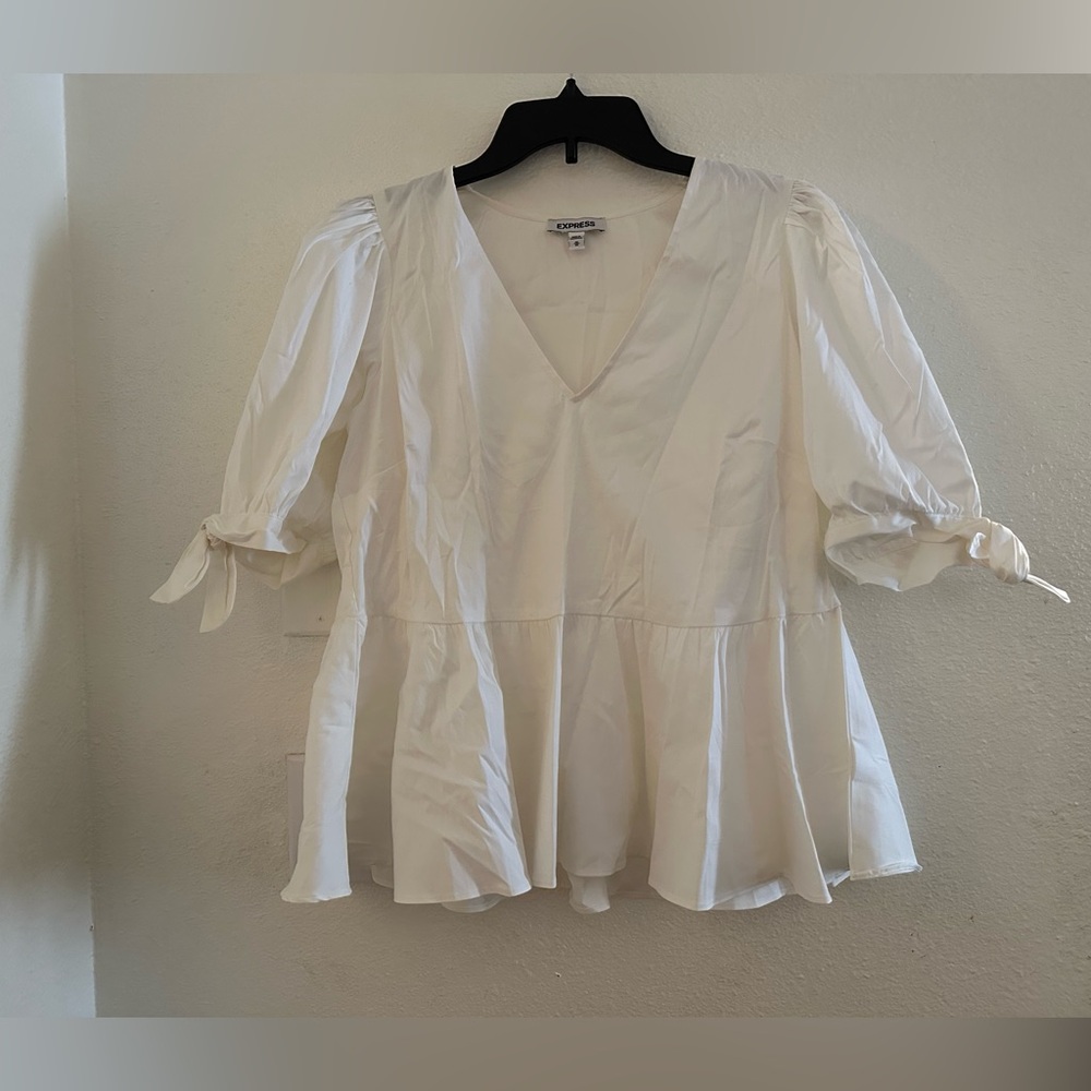 Express V-Neck Blouse with Tie Sleeves